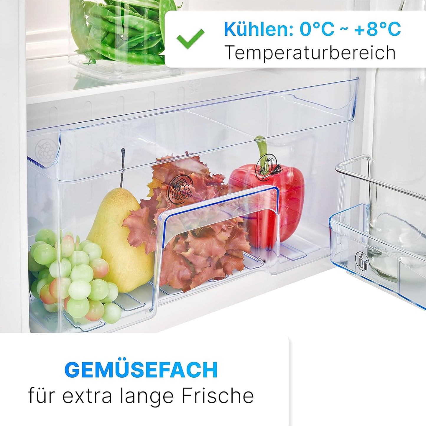 Bomann KS 7349 Kühlschrank, 91L, 2 Glasablagen, LED Innenraumbeleuchtung, Gemüseschale, Weiß
