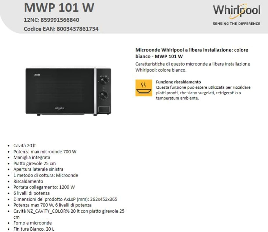 Whirlpool MWP 101 Four À Micro-Ondes Blanc