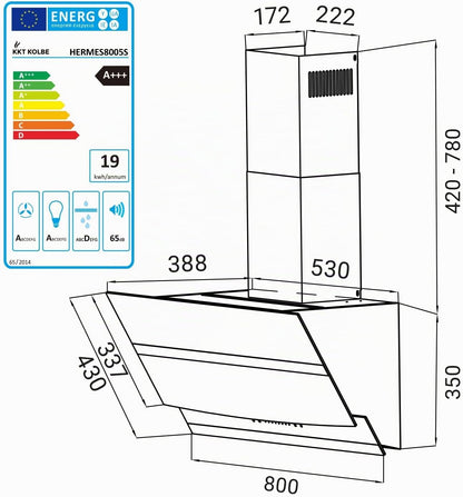 Hotte Aspirante Cuisine 80 Cm | Hotte Murale Inclinées | Acier Inoxydable | Verre Noir | Arrête Automatiquement | Opération Tactile | HERMES8005S