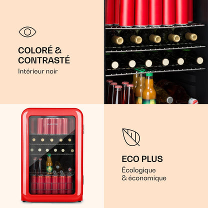 Poplife Refroidisseur De Boissons - Mini-Bar, Réfrigérateur Rétro, 0-10°C, Seulement 39 Db, 115 L, Écologique, Porte À Double Vitrage, Design Rétro, Rouge