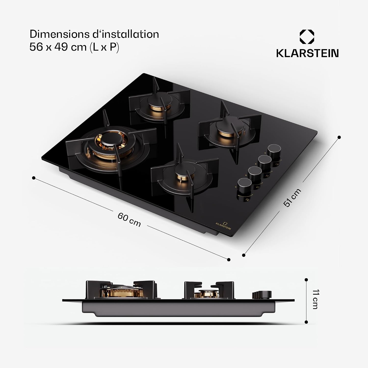 Klarstein Tables De Cuisson À Gaz, Plaque De Cuisson Gaz À 4 Brûleurs, Table De Encastrable À 4 Feux De 8800W, Cuisiniere Gaziniere Avec Brûleurs En Acier Inoxydable, Cuisinières GPL