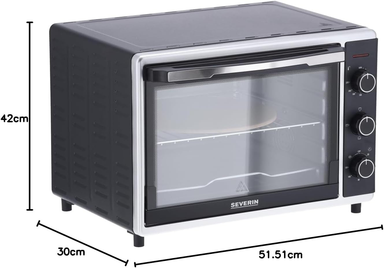 Mini-Four À Chaleur Tournante 42 L Avec Pierre À Pizza Et Tournebroche, Four Posable 1 800 W Design Élégant, Électrique Avec Minuteur 120 Min, Noir/Inox, to 2058