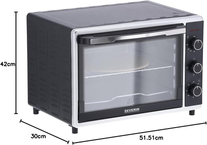 Mini-Four À Chaleur Tournante 42 L Avec Pierre À Pizza Et Tournebroche, Four Posable 1 800 W Design Élégant, Électrique Avec Minuteur 120 Min, Noir/Inox, to 2058