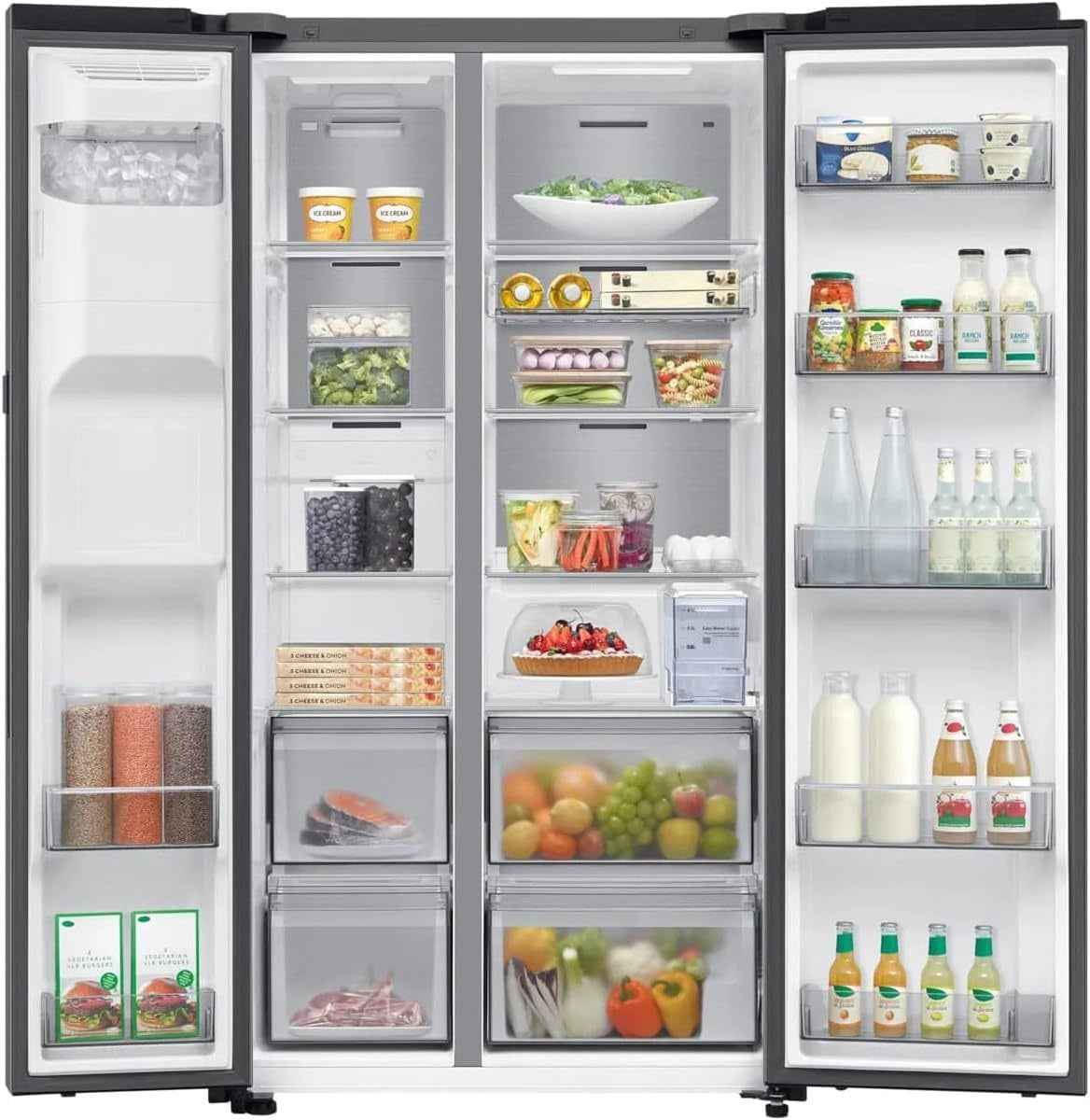 Samsung RS90F65EDTEF Réfrigérateur-Congélateur Côte À Côte, Réfrigérateur AI Avec Congélateur, 178 Cm, 621 L, Distributeur D'Eau/Glaçons Avec Réservoir D'Eau, AI Home, Commande Vocale, Aspect Inox