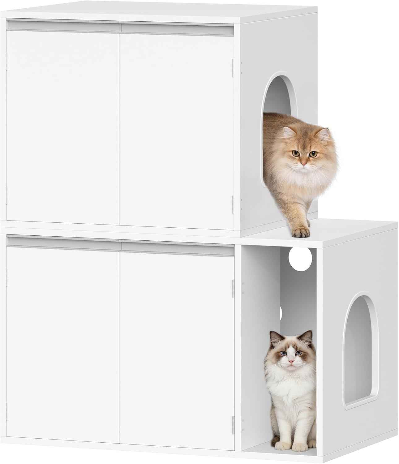 Meuble Litiere Pour 2 Chats, 100Cm Maison De Toilette Chat, Blanc | Maison Cachée Pour Chat Avec Chambres Doubles, 140 X 48 X 48 Cm, Pour Cacher Plupart Des Bacs À Litière Pour Chats, CB65603X