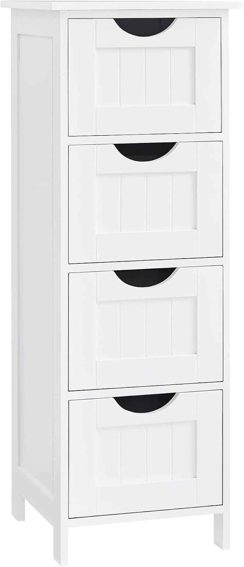 Meuble De Salle De Bain, Armoire Sur Pied, Avec 4 Tiroirs, 30 X 30 X 82 Cm, Pour Salon, Salle À Manger, Cuisine, Style Moderne, Blanc LHC40W