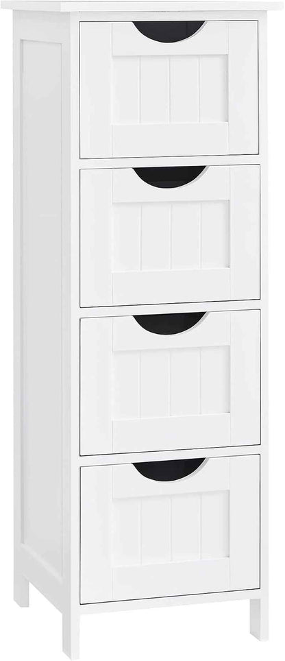 Meuble De Salle De Bain, Armoire Sur Pied, Avec 4 Tiroirs, 30 X 30 X 82 Cm, Pour Salon, Salle À Manger, Cuisine, Style Moderne, Blanc LHC40W