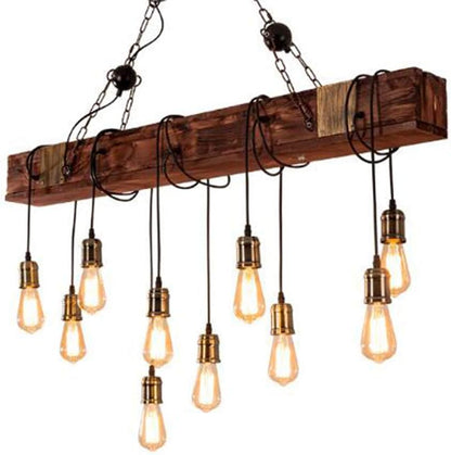 Lustre Industriel Suspension En Bois Élingue En Métal Rustique Poutre En Bois Marron Grand Îlot Linéaire Lampes Suspendues À La Main Ferme Luminaire Salon Chambre Cuisine Couloir Éclairage De Cuisine