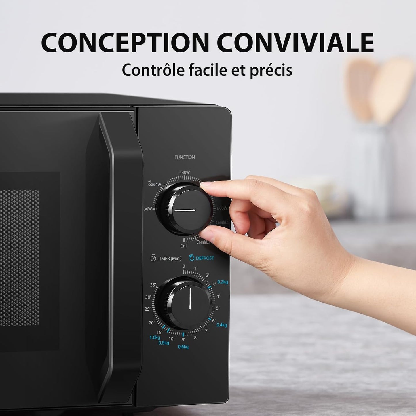 Four À Micro-Ondes 20 L MW2-MG20P(BK), 800W/1000W Grill, Avec Grill Croustillant Et Fonction De Cuisson Combinée, 9 Niveaux De Puissance, Ampoule LED, Dégivrage Facile, Noir