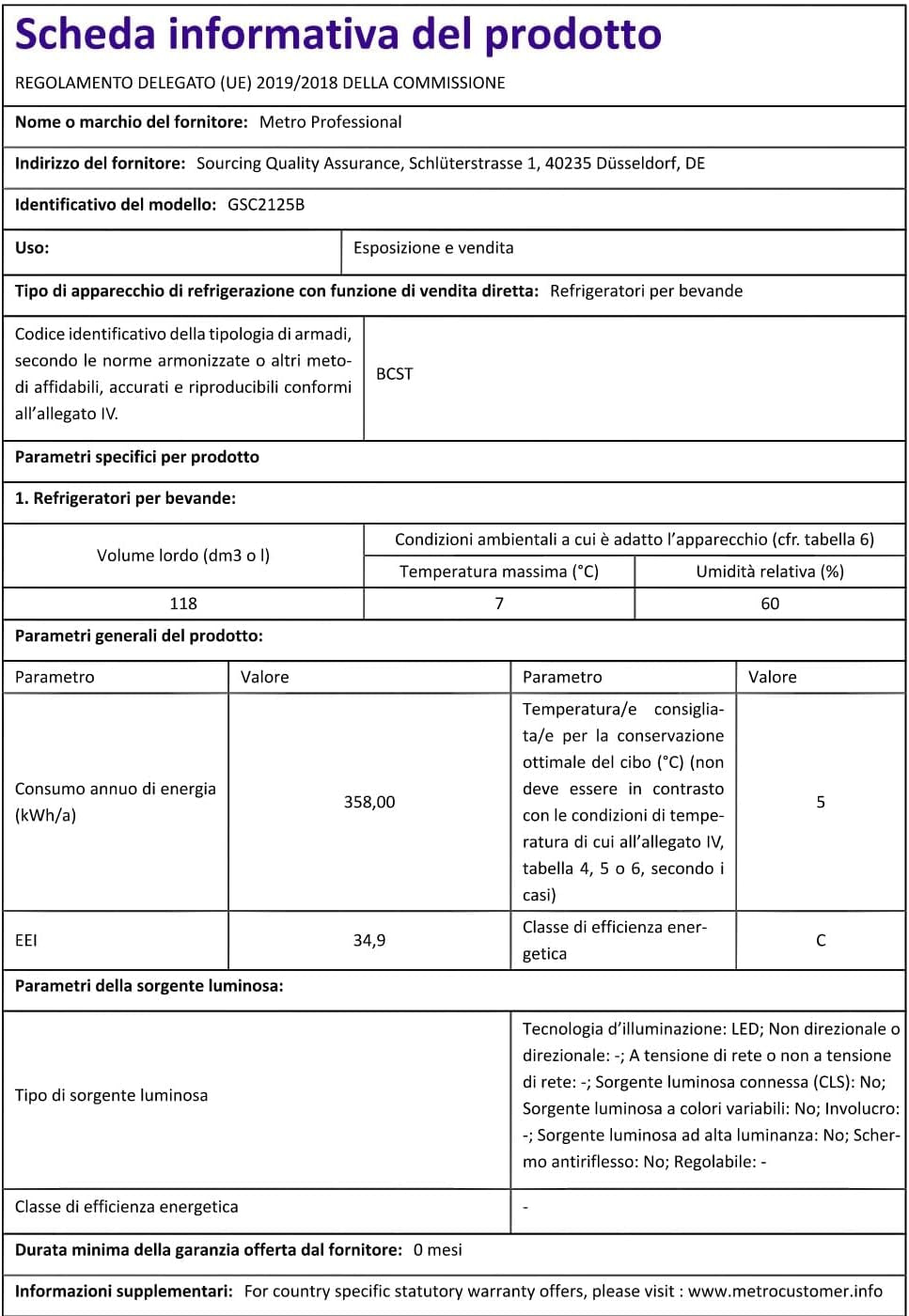 Réfrigérateur À Boissons GSC2125B, Métal/Verre, 54.5 X 54 X 84 Cm, 118 L, Refroidissement Statique Par Air, Avec Serrure, Noir