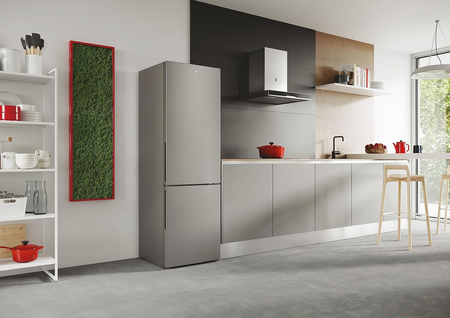 H-FRIDGE 300 HOCT3L517ES2 Frigo-Congélateur 2D Autonome, Technologie Low Frost, Fonction De Superrefroidissement, Affichage Électronique, Classe Énergétique E, Argent