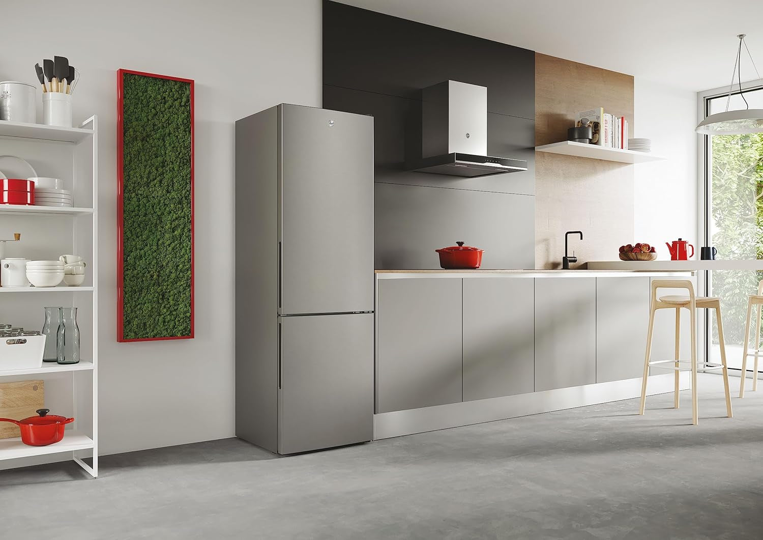H-FRIDGE 300 HOCT3L517ES2 Frigo-Congélateur 2D Autonome, Technologie Low Frost, Fonction De Superrefroidissement, Affichage Électronique, Classe Énergétique E, Argent