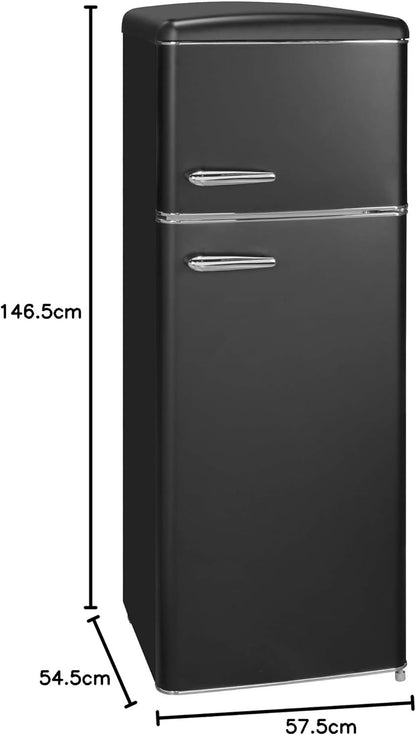 Exquisit Réfrigérateur Rétro RKGC270-45-H-160E - Noir Mat - Volume : 206 L - Réfrigérateur Rétro Avec Congélateur - Avec Étagères De Porte Et Étagères En Verre - Lumière LED