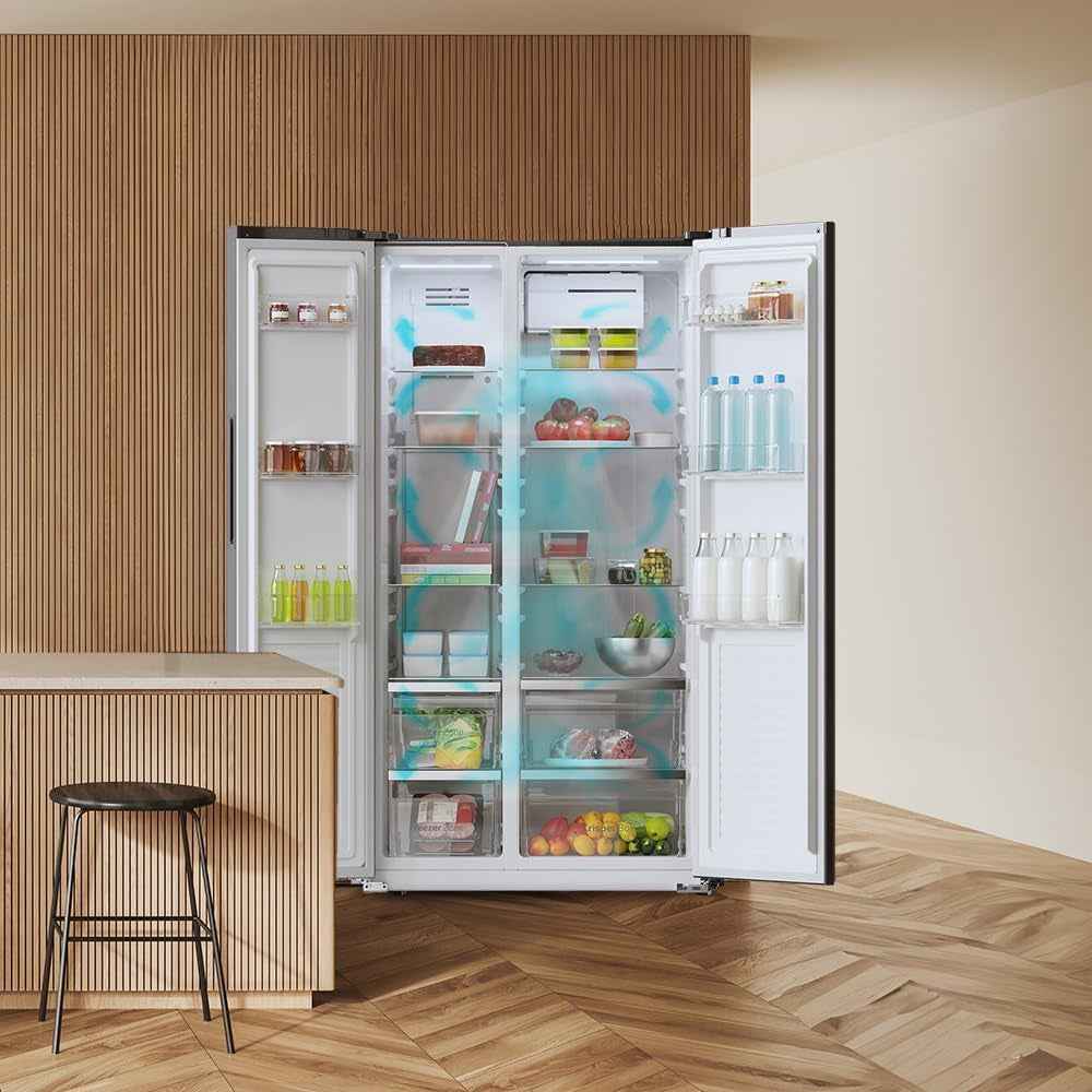 Réfrigérateur Américain De 550 Litres Bolero Coolmarket SBS 550 Glass E. 177 Cm De Hauteur Et 90 Cm De Largeur, Système Multi Air Flow, No Frost Total, Moteur Inverter Plus