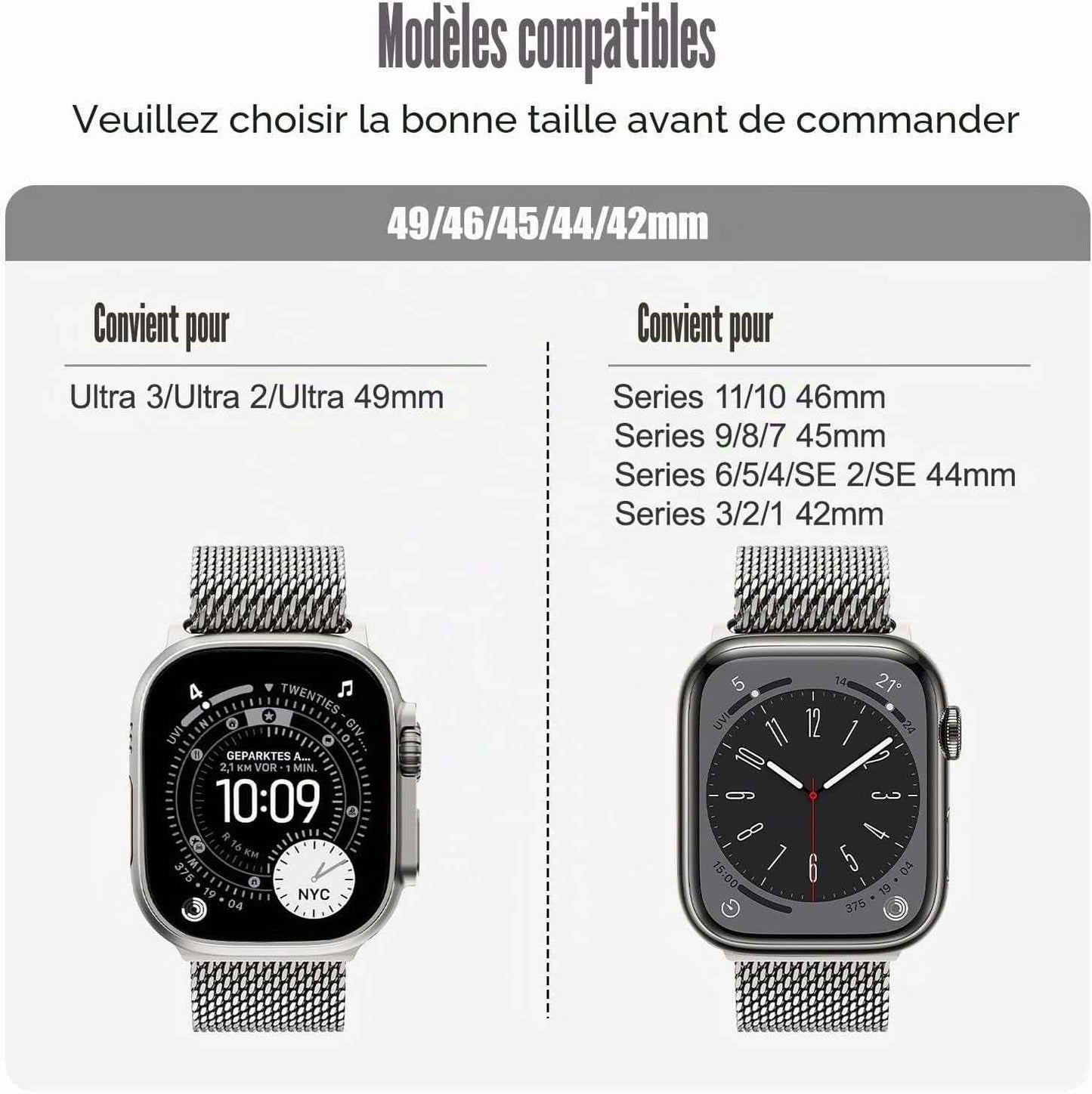 Milanais Bracelet En Titane Pour Apple Watch Ultra 3/2/1 49Mm 46Mm 45Mm 44Mm 42Mm(Series 3 2 1), Boucle De Type Parachute, Bracelets En Titane Pour Iwatch SE3/SE2/SE Series 11 10 9 8 7 6 5 4 3 2 1