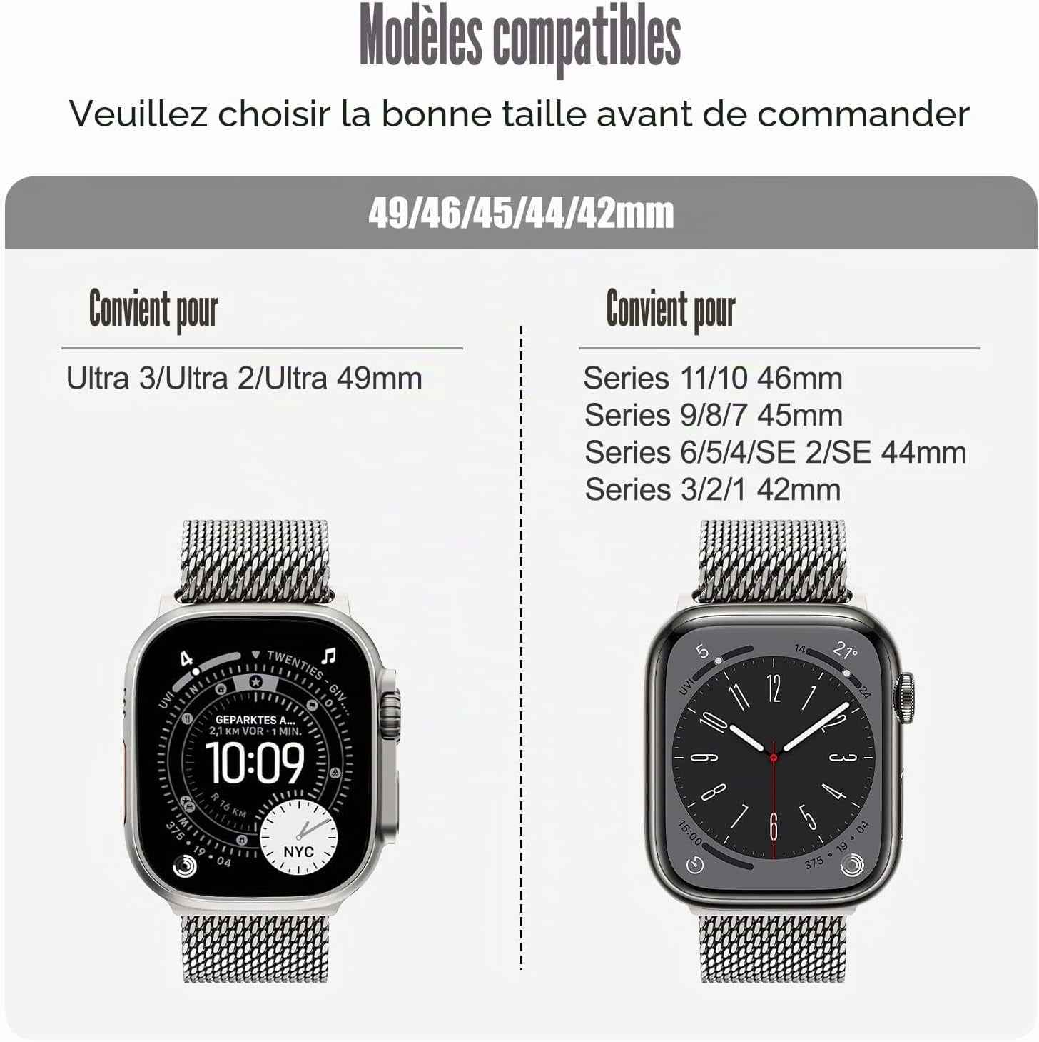 Milanais Bracelet En Titane Pour Apple Watch Ultra 3/2/1 49Mm 46Mm 45Mm 44Mm 42Mm(Series 3 2 1), Boucle De Type Parachute, Bracelets En Titane Pour Iwatch SE3/SE2/SE Series 11 10 9 8 7 6 5 4 3 2 1