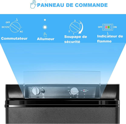 Frigo Camping Car 12V 220V Gaz, 40L, Frigo Trimixte, Réfrigérateur Camping Gaz Pour Chalet Cabanon Caravane Fourgon Mobile-Home, Noir