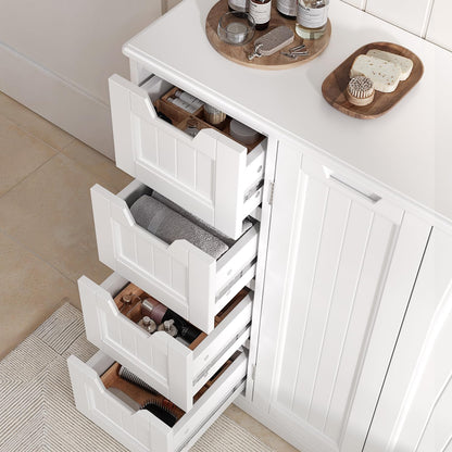 Meuble Salle De Bain Armoire De Baño, Avec 4 Tiroirs Et 2 Portes,Meuble Pour Salle De Bain Salon Cuisine,Avec Étagère Réglable,81 X 30 X 83 Cm,Blanc