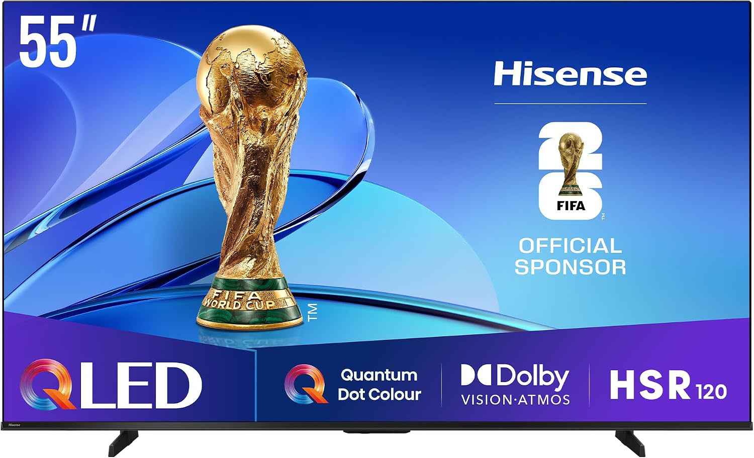 Hisense Smart TV 55 Pouces 55E7Q QLED 4K UHD Téléviseur, Dolby Vision Atmos, Mode Sport IA MEMC, HDR, VIDAA Avec Youtube, Netflix, Disney+, Canal +, Commande Vocale Alexa