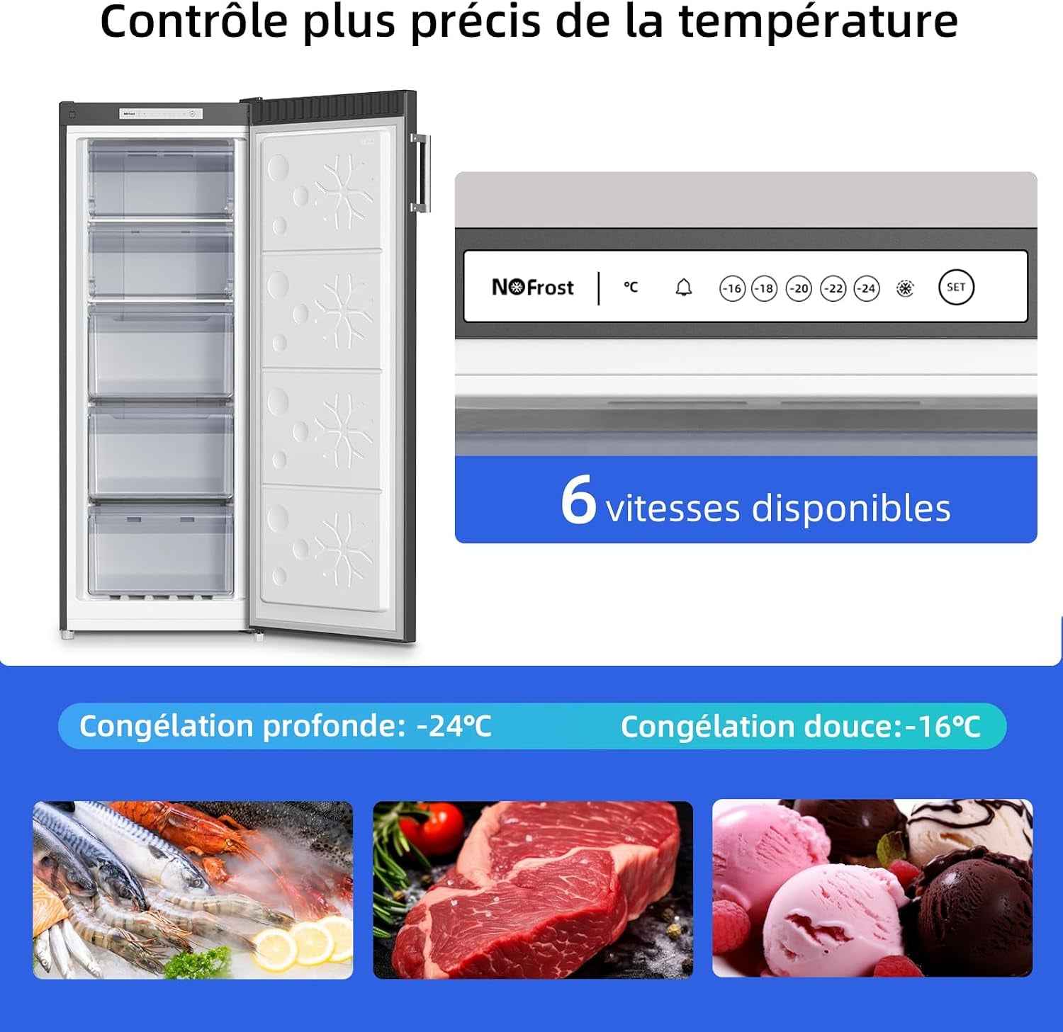 Congélateur Armoire 166L Avec No Frost & 4 Étoiles Noir（Fsd166Ne4E） | 3 Tiroirs, 2 Abattants, Multi Airflow, 144Cm H, Éclairage LED, Porte Réversible, Gain De Place