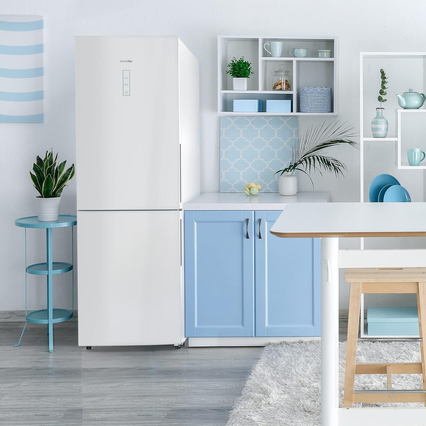UNIVERSALBLUE Réfrigérateur Combi 185 Cm En Verre Blanc Système No Frost | Réfrigérateur Design Avec Congélateur Silencieux | Capacité Totale 320 L | Montée Au Sol Incluse