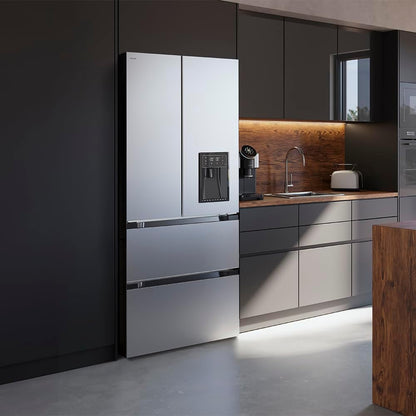 Réfrigérateur À Double Porte En Inox Avec Distributeur D'Eau De 510 L Bolero Coolmarket FD 510 WD Inox E. 183 Cm De Hauteur, 84 Cm De Largeur, Moteur Inverter Plus, Nofrost Total