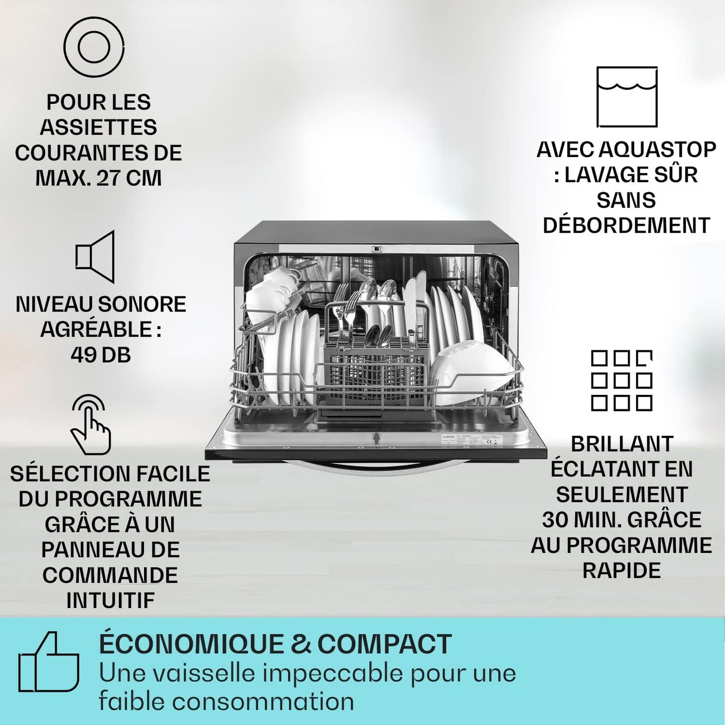 Mini Lave-Vaisselle De Table Compact De 6 Couvert, Silencieux, 7 Programmes De Lavage, Portable, Facile À Installer Pour Maison, Bureau