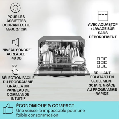 Mini Lave-Vaisselle De Table Compact De 6 Couvert, Silencieux, 7 Programmes De Lavage, Portable, Facile À Installer Pour Maison, Bureau