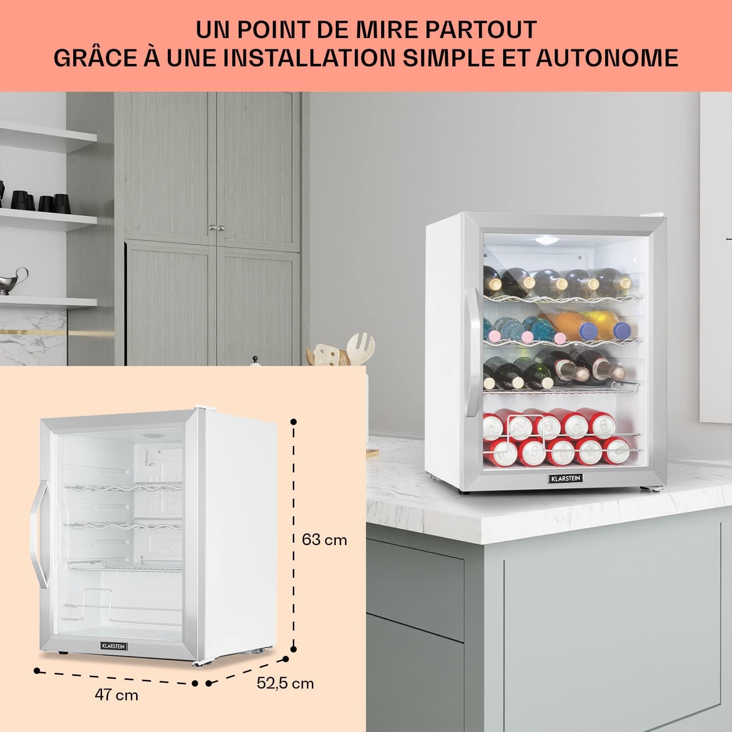 Mini Frigo De Chambre Et Bureau Pour Boisson, Silencieux, Refrigerateur Bar 60L, Pour Camping, Étagères Réglables, Ondulés Pour Le Vin, Cannette, Beer Fridge