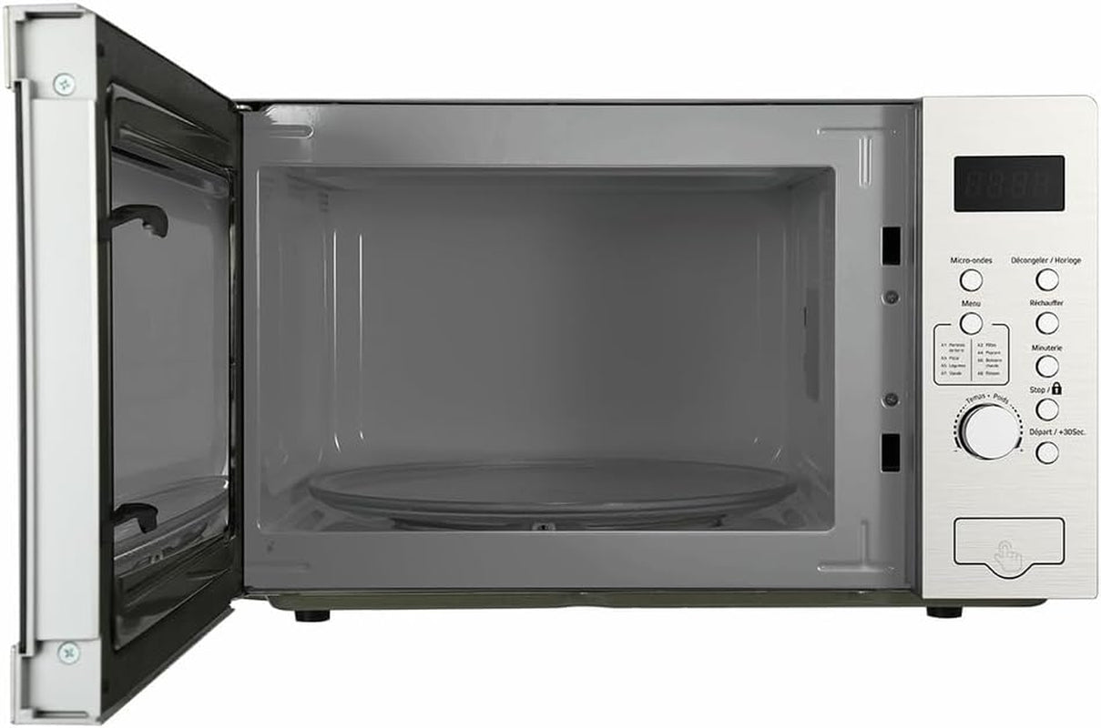 - SE2500X - Micro Onde Pose Libre - 900W - 25L - Cavité Peinte - Minuterie 60 Minutes - 8 Programmes Automatiques - PT 31,5Cm - Inox