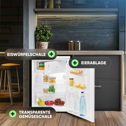 Réfrigérateur Congélateur 109 L KS 7251, Éclairage LED, Blanc | Réfrigérateur 95 L, Congélateur 14 L, Éclairage LED, 2 Étagères En Verre, Bac À Glaçons, Silencieux 37 Db