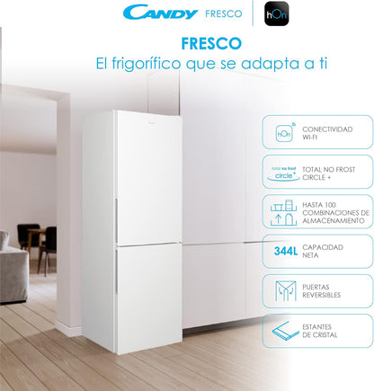 CCE4T618EW Réfrigérateur Combiné - Total Nofrost Circle+, 344L, Stockage Flexible, Wi-Fi, Étagères Safety Glass, Lumières LED, Portes Réversibles, 39 Dba, Classe E, Blanc