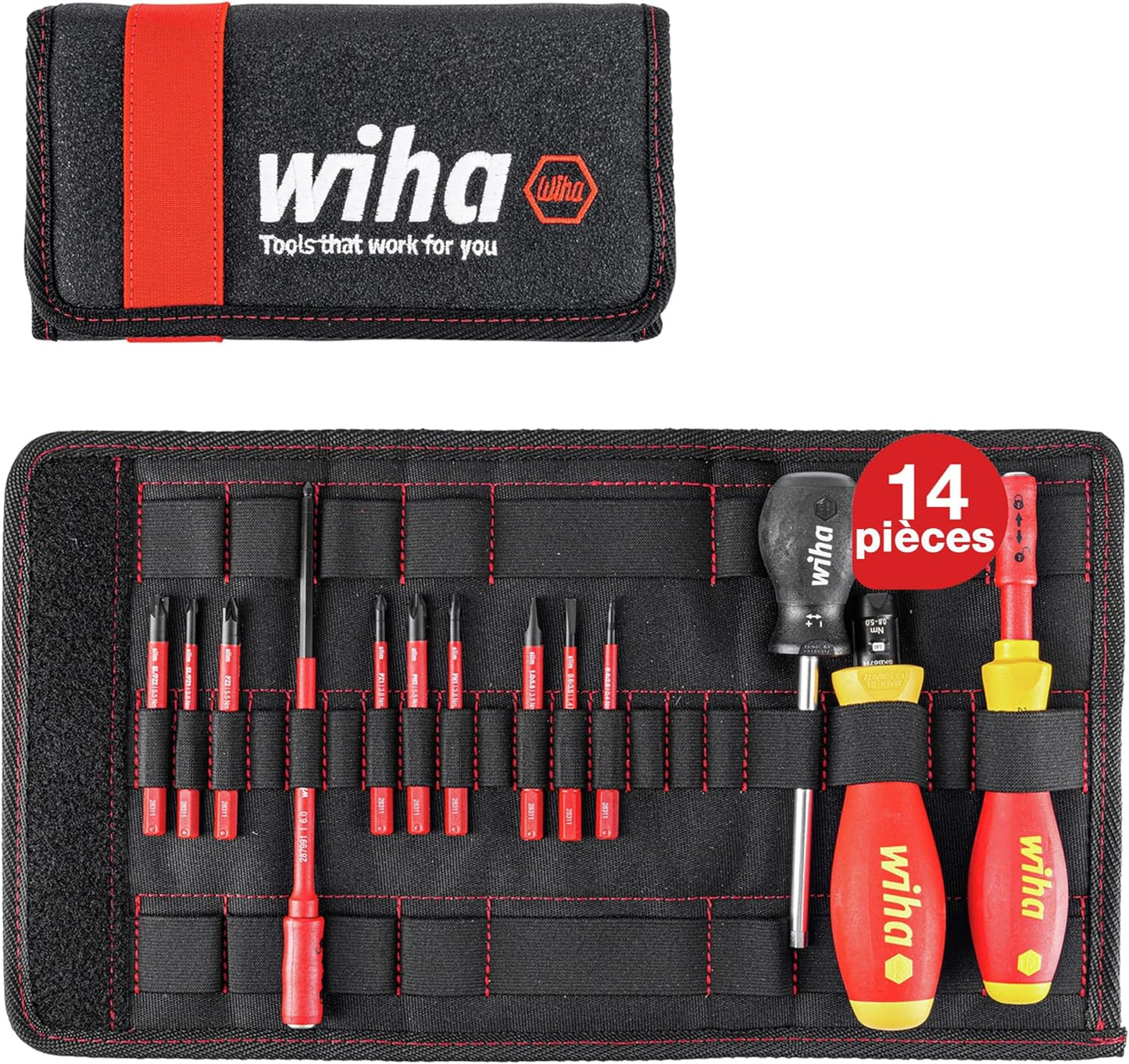 40674 Tournevis Manuel Jeu Tournevis Dynamométrique Set 13 Pièces Rouge/Jaune | (40674) Mixed Set 14 Pcs 0.8-5.0 Nm Incl. Slimbits, Folding Pouch I Slotted, Phillips, Plusminus I Electric Torque Tools
