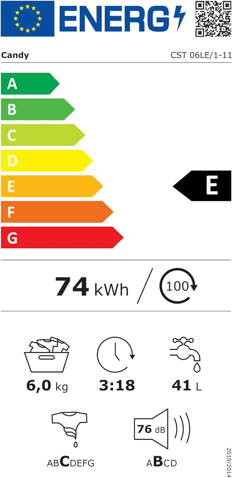 Smart CST 06LE/1-11 Machine À Laver À Charge Par Le Haut, 6 Kg, 1000 Tours, Connectivité NFC, Cycles Rapides, Détecteur Kg, Classe E, 41 X 60 X 86 Cm, Blanc