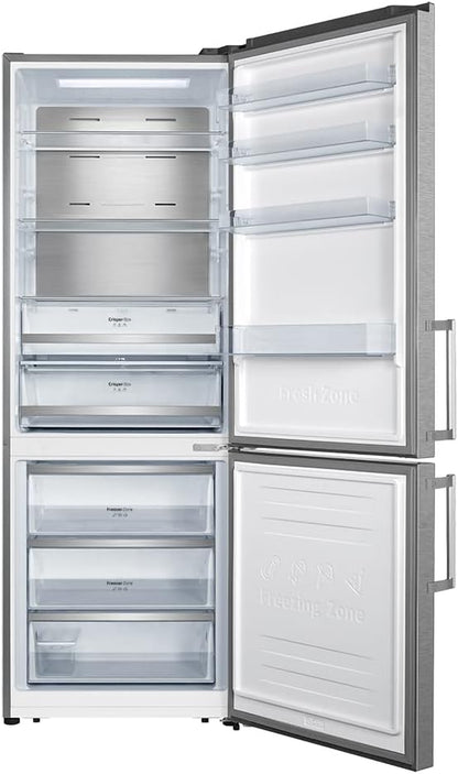Frigorífico Combi 2 Portes Bolero Coolmarket Combi 495 Inox. 495 Litres, Hauteur 200 Cm, Économies D'Énergie, Pas De Gel, Refroidissement En Métal Pour Refroidissement