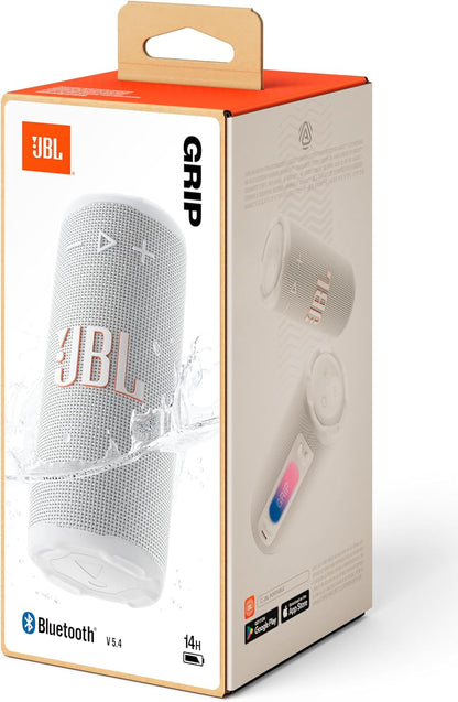Grip, Enceinte Bluetooth Compacte, Blanc | AI Sound Boost, Étanchéité IP68, Éclairage D’Ambiance, 14 H D’Autonomie, Connexion Multi-Enceintes Auracast, App  Portable