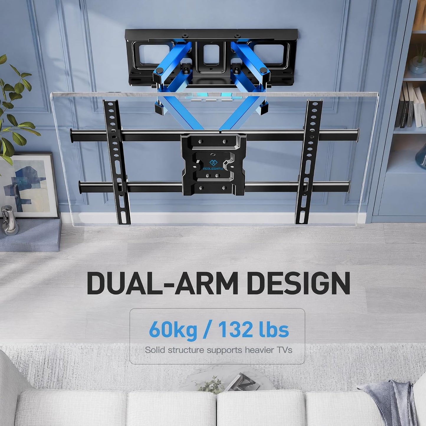 Support Mural TV, Pour 37-85 Pouces (94-216Cm) Tvs Jusqu'À 60Kg | Double Bras Robuste, Fixation TV Mural Orientable Et Inclinable 55 65 Pouces, Max VESA 600X400Mm