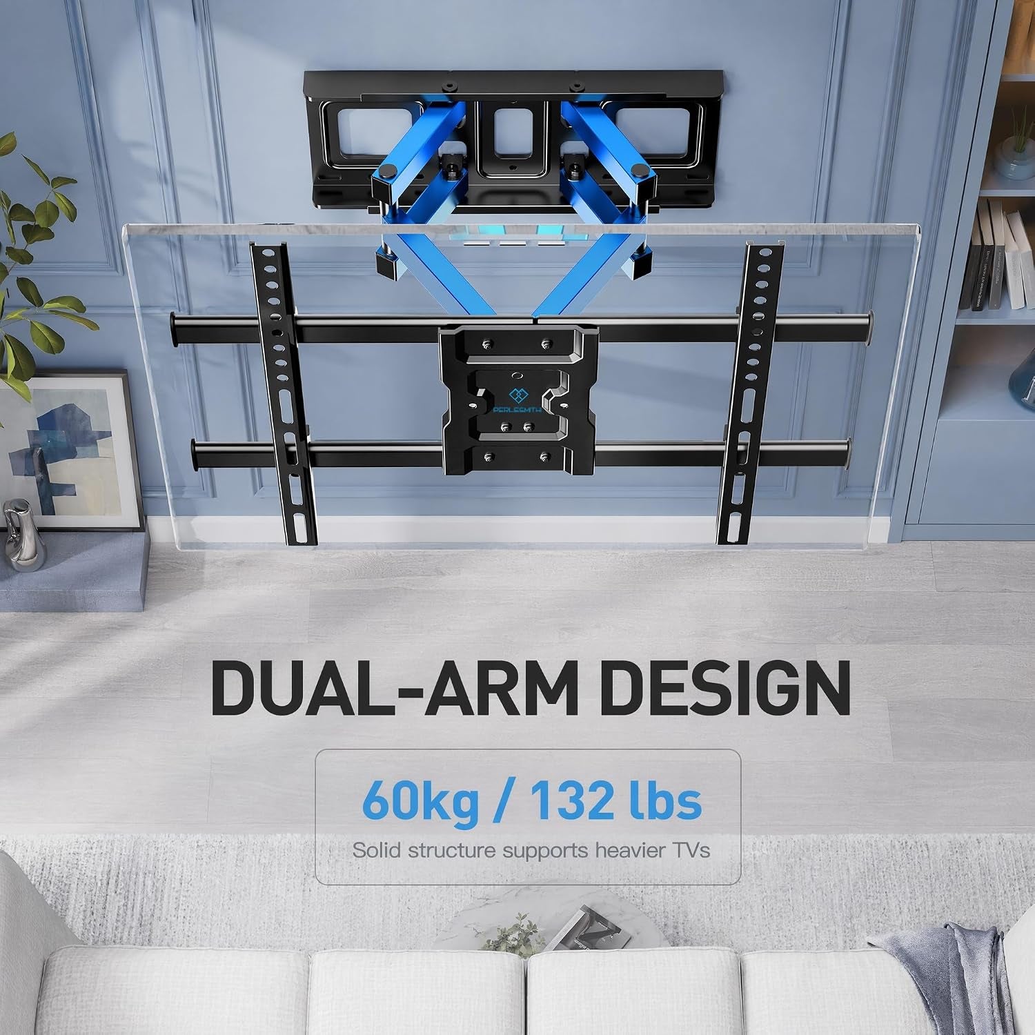 Support Mural TV, Pour 37-85 Pouces (94-216Cm) Tvs Jusqu'À 60Kg | Double Bras Robuste, Fixation TV Mural Orientable Et Inclinable 55 65 Pouces, Max VESA 600X400Mm