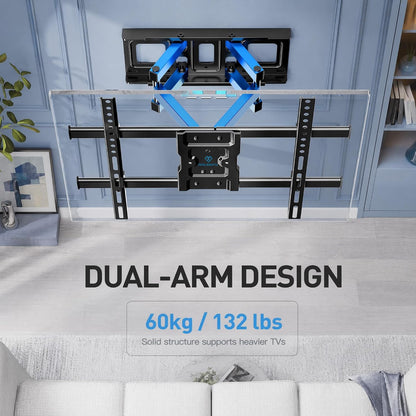 Support Mural TV, Pour 37-85 Pouces (94-216Cm) Tvs Jusqu'À 60Kg | Double Bras Robuste, Fixation TV Mural Orientable Et Inclinable 55 65 Pouces, Max VESA 600X400Mm