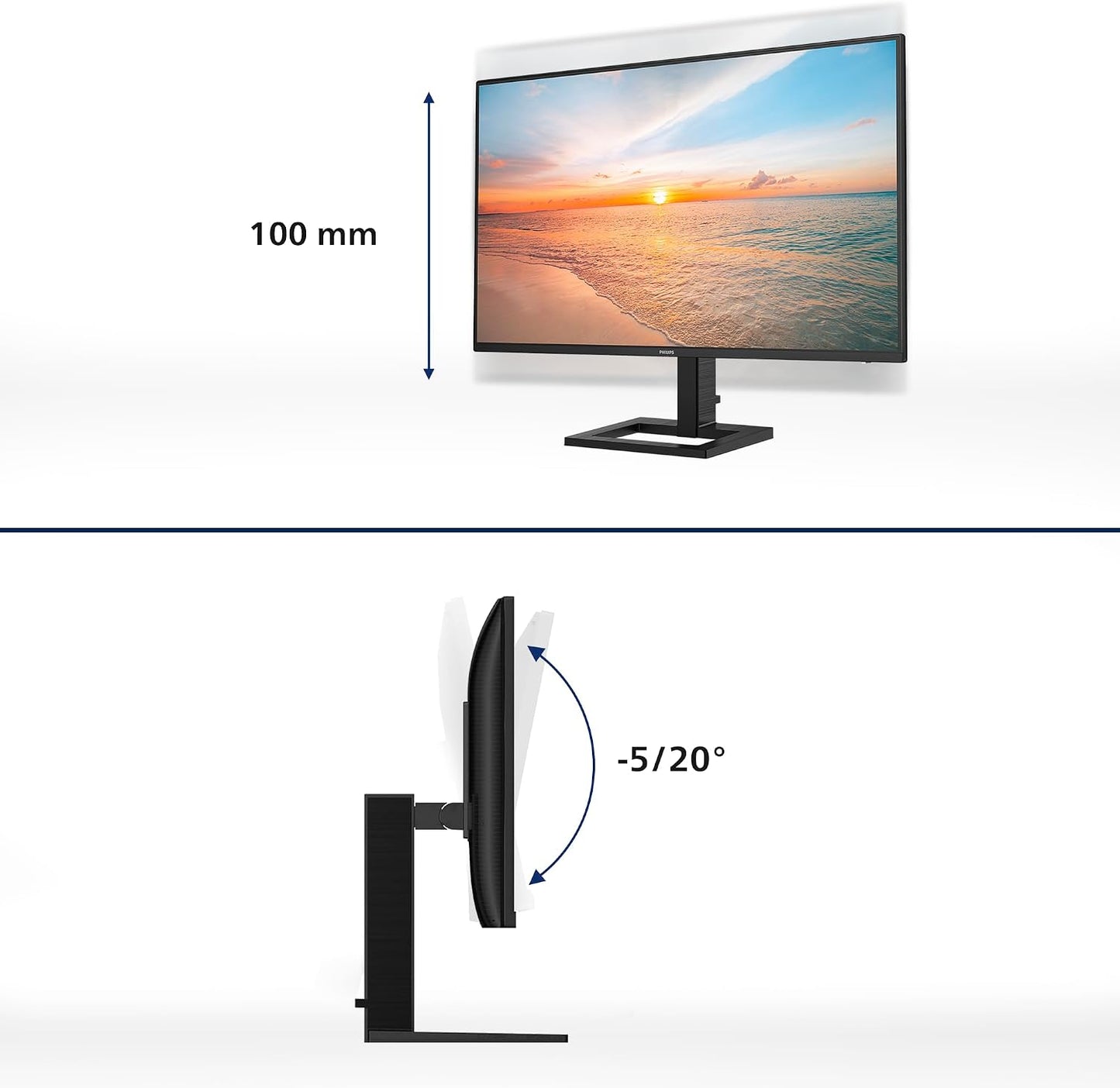 Moniteur 27E1N1600AM 27 Pouce 120Hz IPS Dalle, 4Ms Gtg, HDR10, Ajustable En Hauteur, Haut-Parleurs, USB Hub(2560X1440 HDMI 1X 1.4) Noir