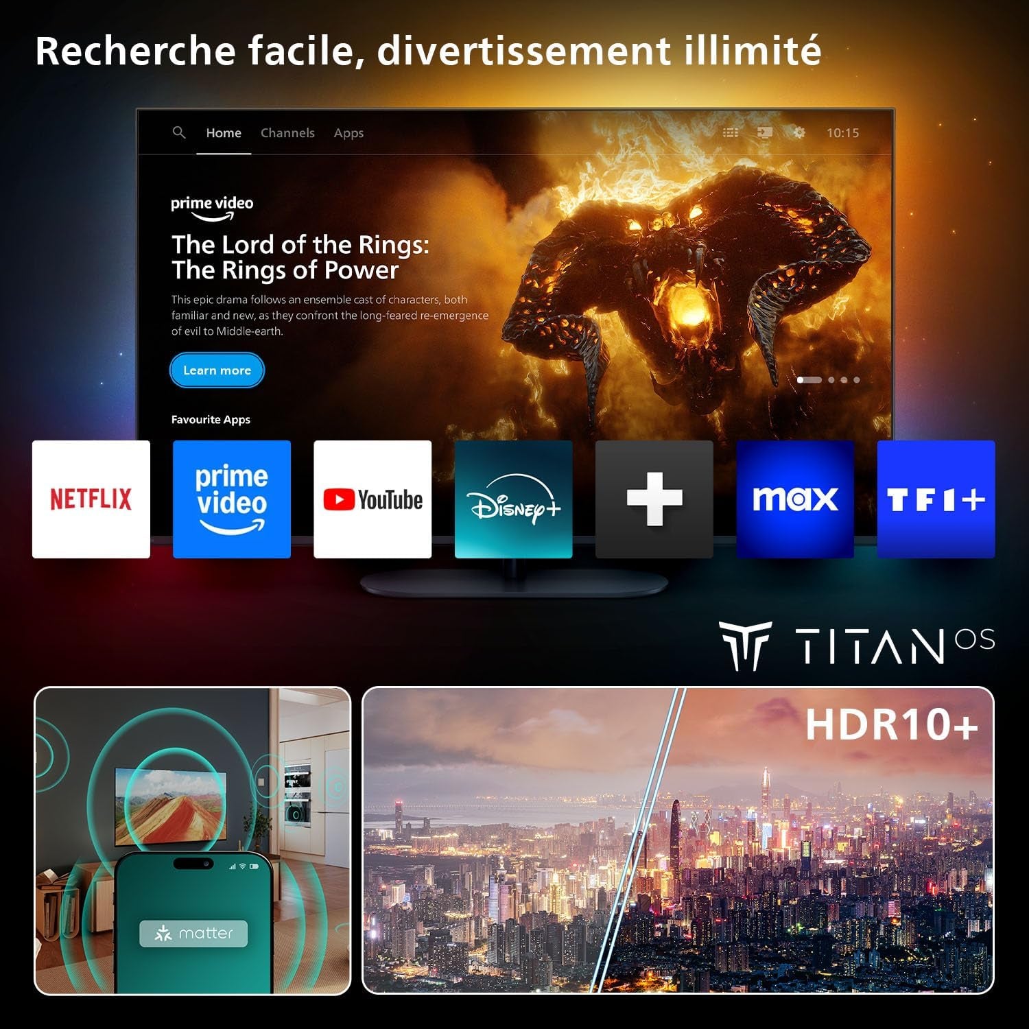 Philips 75PUS7000 4K LED Smart TV - Écran 75 Pouces Avec Plateforme Pixel Precise Ultra HD, Titan OS Et Son Dolby Atmos - Compatible Alexa Et Assistant Vocal Google