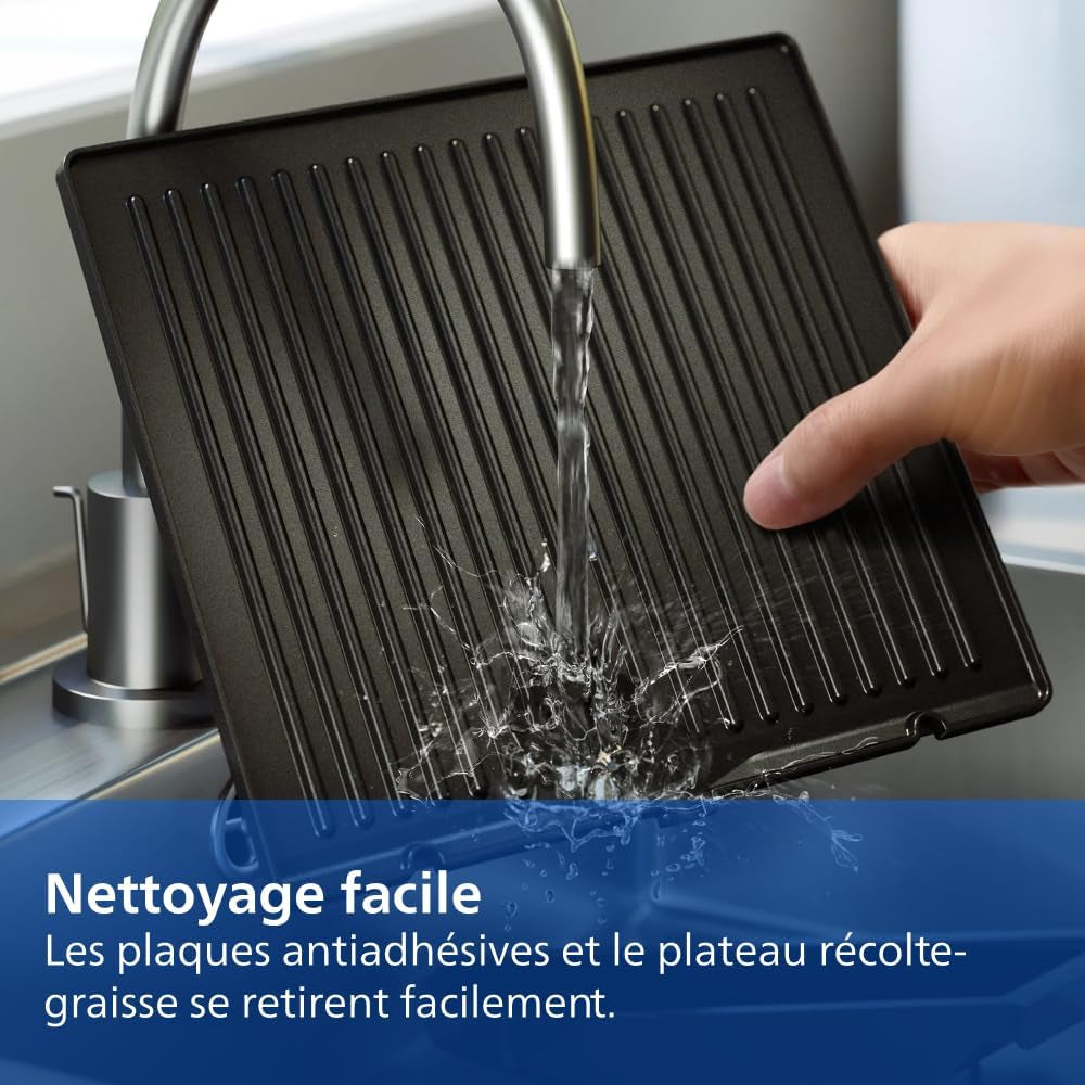 Grill Électrique 5000, Température Réglable, 2200W, Métal | Grill De Table, Ouverture 180°, Grande Surface De Cuisson, Plaques Antiadhésives Amovibles, Facile À Nettoyer (HD6301/90)
