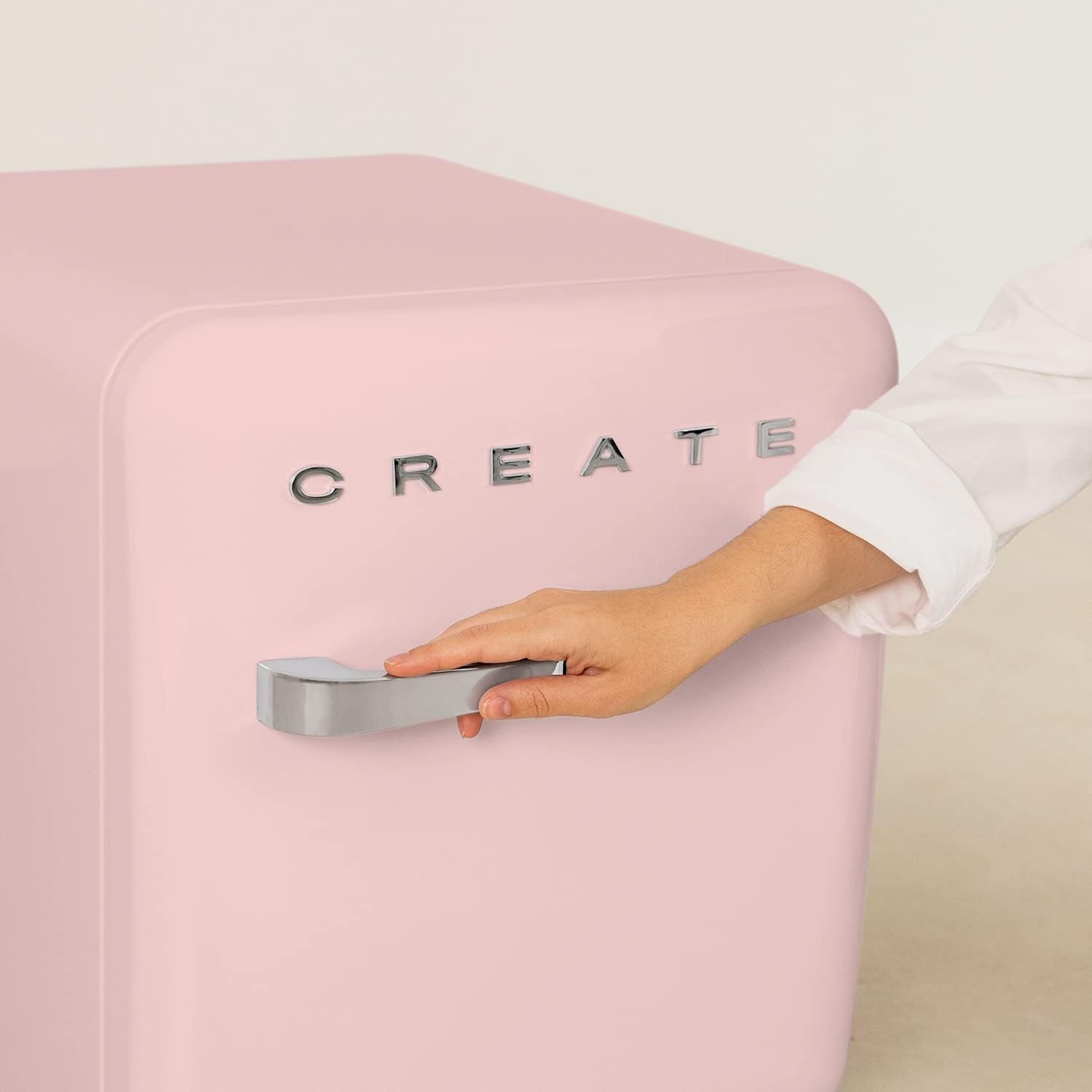 / RETRO FRIDGE 50 Silver/Réfrigérateur Rose Avec Poignée Argent/Pratique Et Fonctionnel, Matériaux Résistants