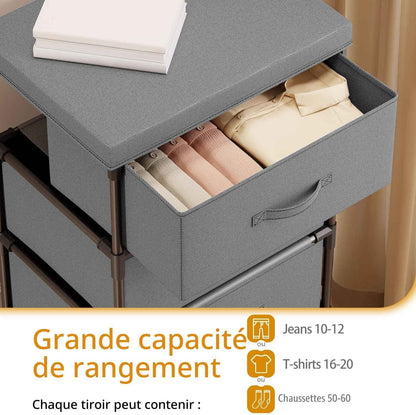Commode Chambre En Tissu, Cadre En Métal, Meuble 4 Tiroirs Rangement Pour Chambre À Coucher, Salon, Couloir Et Entree - Gris
