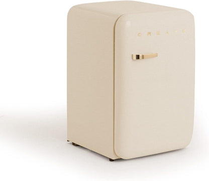 / RETRO FRIDGE 83.5 Gold/Réfrigérateur Blanc Cassé Avec Poignée Or/Pratique Et Fonctionnel, Matériaux Résistants