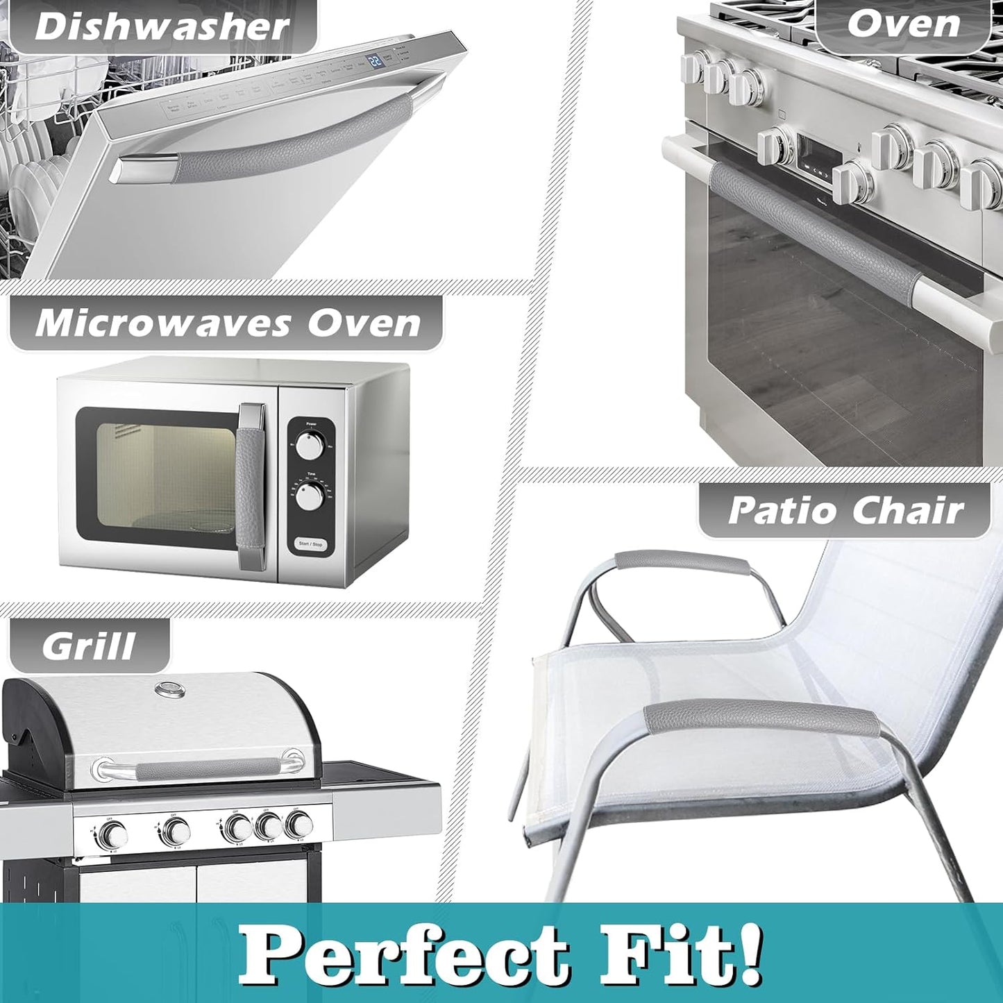 Lot De 5 Housses De Poignée De Porte De Réfrigérateur, Réglables, Pour Garder Votre Cuisine Propre, Four À Micro-Ondes, Cuisinière, Lave-Vaisselle, Antidérapant (Gris)