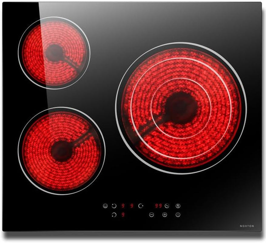 Plaque Vitrocéramique 3 Feux, Plaque De Cuisson Electrique 60 CM | Sécurité Enfant, Minuterie, 9 Niveaux De Puissance, Tactile, Encastrable, 5700W, 220V-240V, Sans Prise