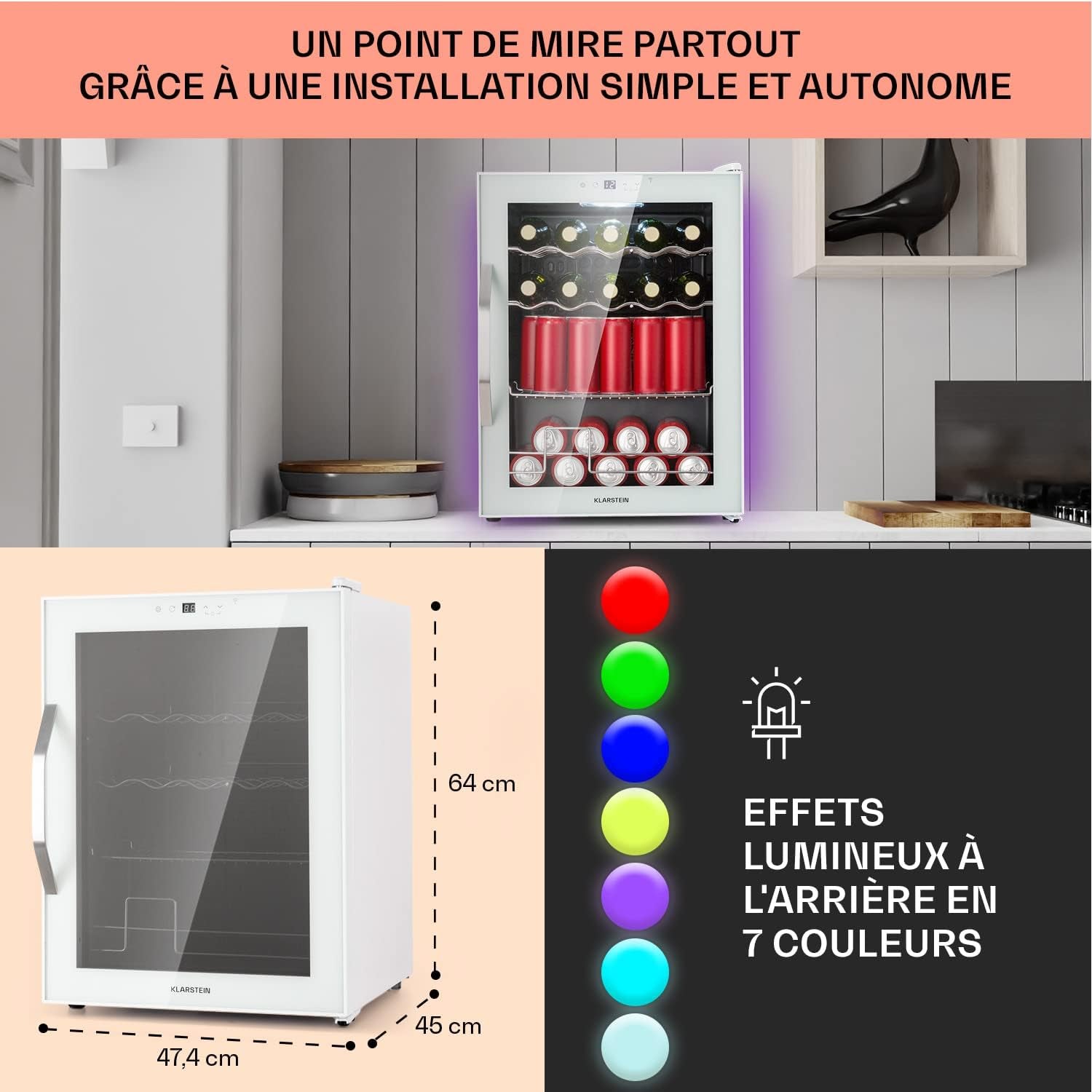 Mini Frigo De Chambre, Frigo À Bière, Mini Bar, Refrigerateur Aliments, Boissons, Contrôle Iot/App, Petit Réfrigérateur Camping Silencieux, Frigo Cosmetique, Etagères Amovibles, 3-18°C, 60L