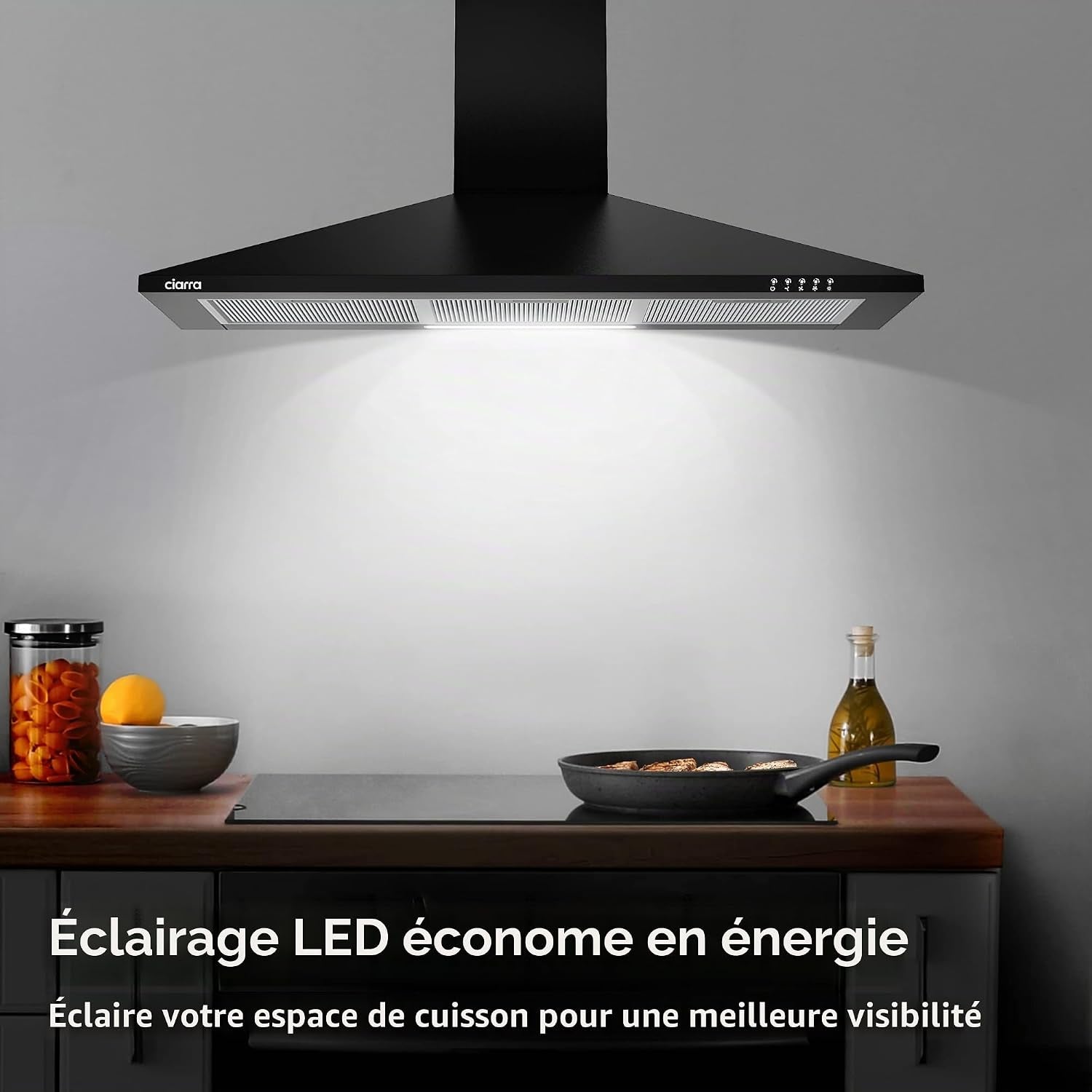 ASB9201 Hotte Murale 90 Cm Noire 370 M³/H Classe A++ | 3 Vitesses - 63 Db - Mode Recyclage Ou Évacuation - Filtres À Charbon CBCF002X2 Inclus - Design Pyramidal