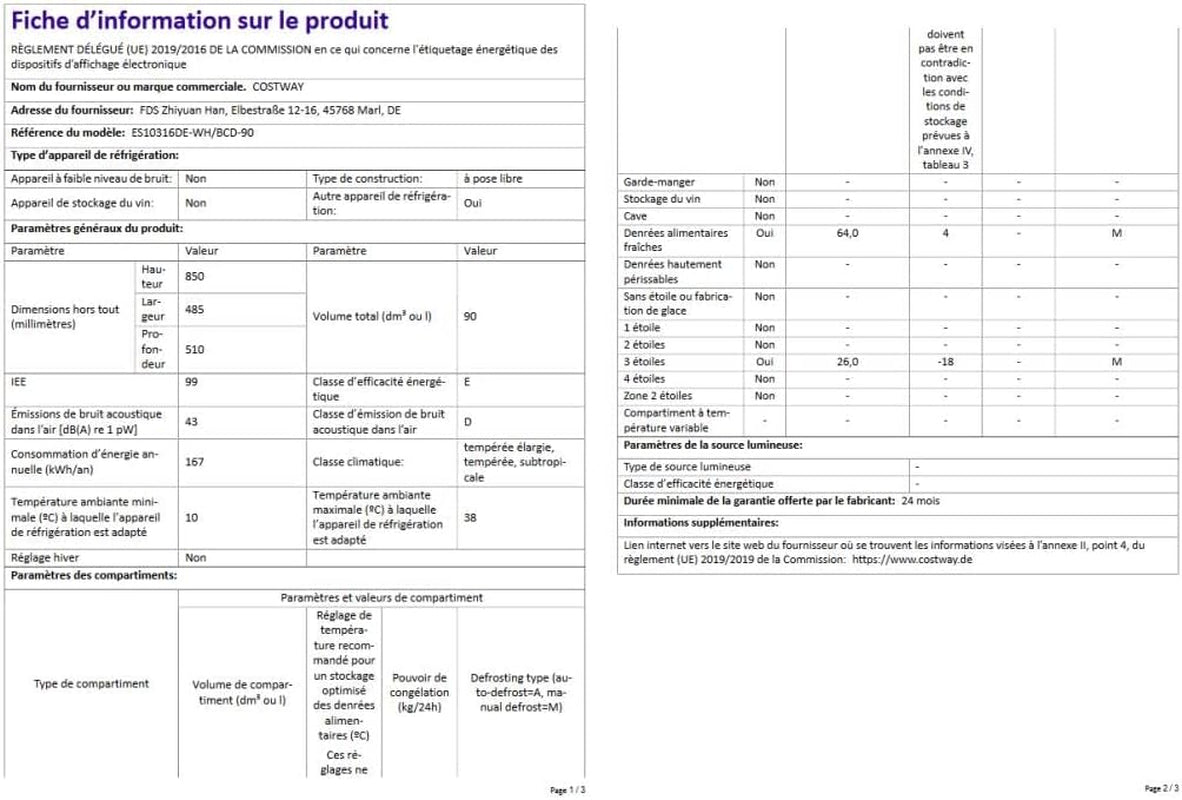 Réfrigérateur À Double Porte 90 L, Réfrigération Rapide, Économie D'Énergie, Réfrigérateur En Métal Avec 7 Niveaux De Température, 48,5 X 49,5 X 86 Cm (Blanc)